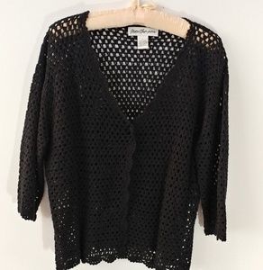 Crocheted Black Cardigan Sweater